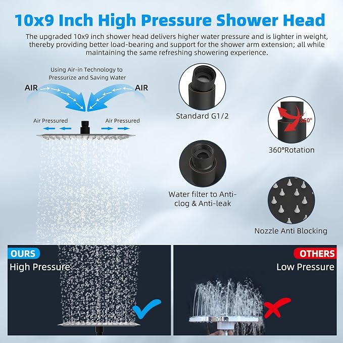 Hibbent All Metal cUPC Certified Rain Shower Head, Brass Adjustable Shower Arm - Image 2