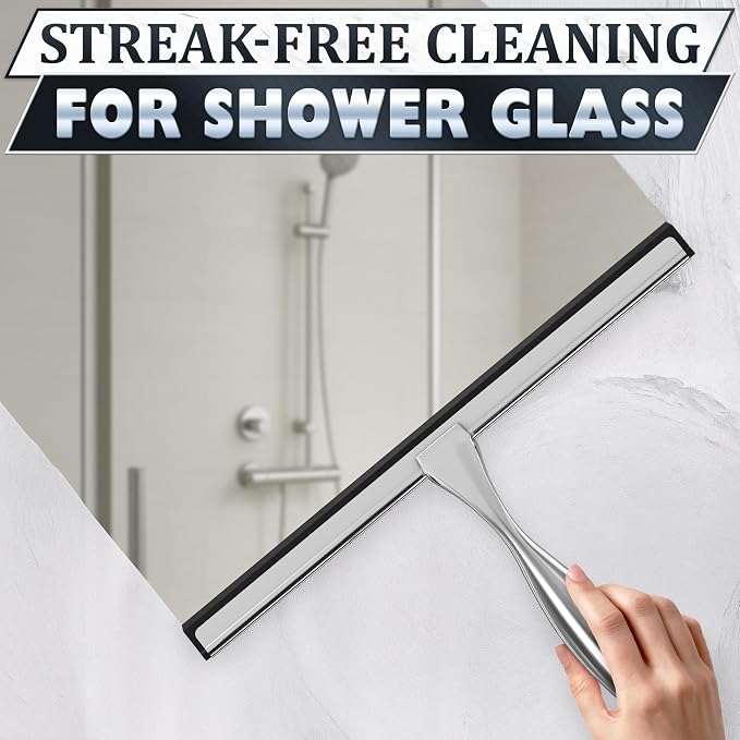12 Inch Silver All-Purpose Stainless Steel Shower Squeegee - Image 7