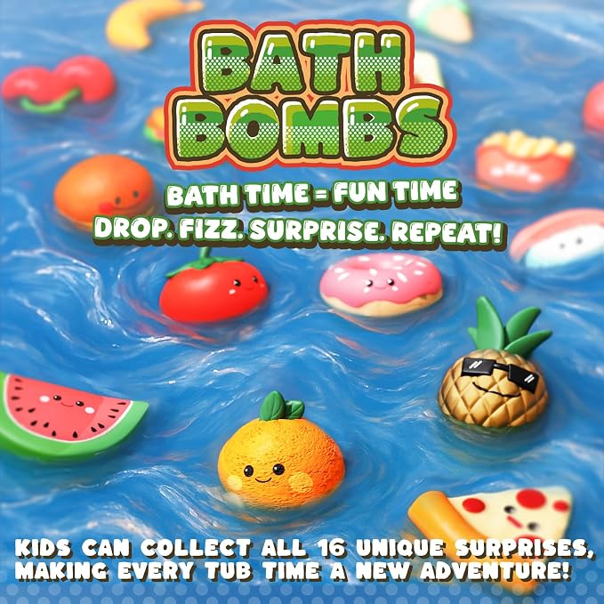 Kids Bath Bombs with Food Toys Inside, 16 Pack Colorful Surprise Bath Fizzies - Image 8