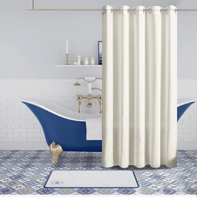 Furlinic No Hooks Required Fabric Shower Curtain Liner, Waterproof Polyester - Image 4