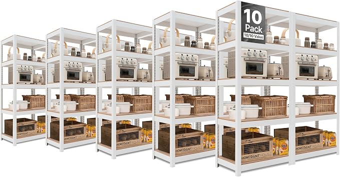 HOMEDANT House 5 Tier Laminated Metal Shelving Unit Adjustable Storage Utility by TheBestOrganizingSolution