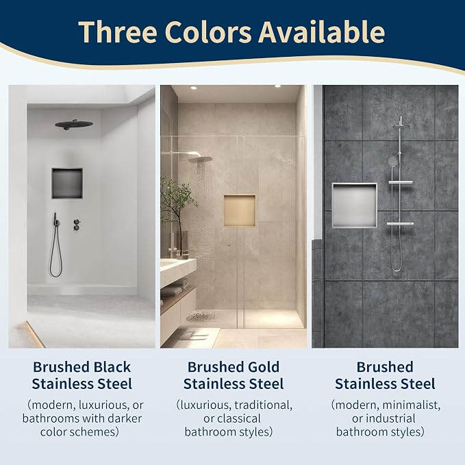 12x12 Shower Niche Insert Tile Ready, Brushed Nickel Recessed Wall Cabinet - Image 7