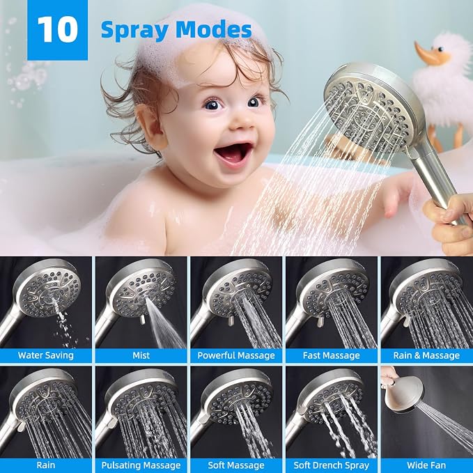 Hibbent 5-spray 13'' Dual Filtered Rainfall Shower Head Combo, High Pressure - Image 3