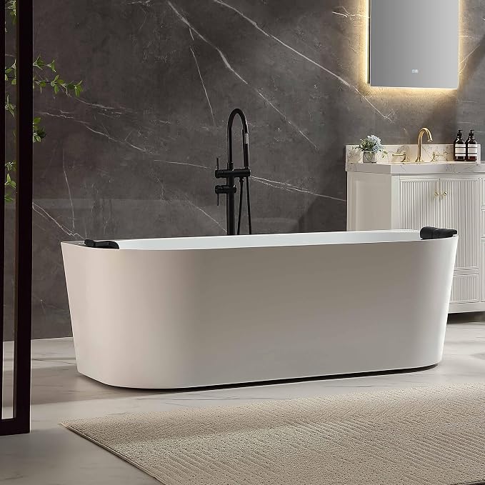 Empava Update Acrylic Whirlpool Bathtub, 71-Inch Freestanding Gracefully Oval - Image 6