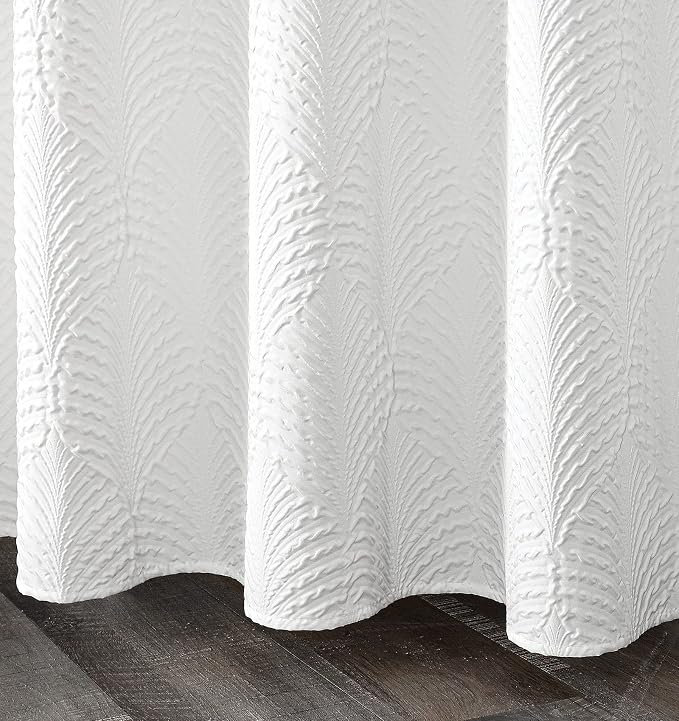 Gibelle White Shower Curtain for Bathroom, 3D Embossed Textured Fabric Curtain - Image 3