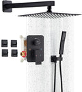 Shower Faucet Set, Matte Black Rainfall Shower System Complete Wall Mounted by LCEVCGK