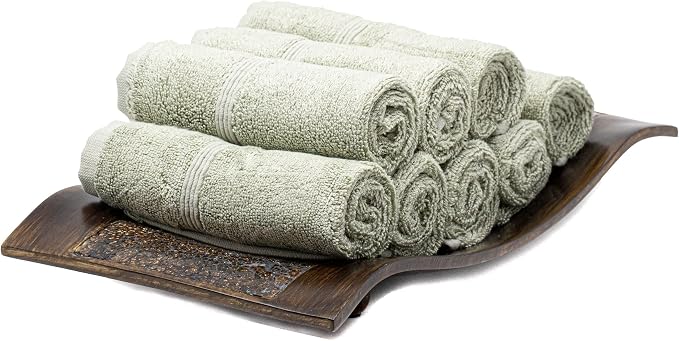 Mosobam Luxury Turkish Towels Set of 8 Washcloths 13X13 Seagrass Green 700 GSM by Mosobam