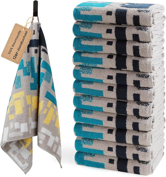 SEMAXE 12 Pack Hand Towels for Bathroom, 100% Cotton Towels by SEMAXE