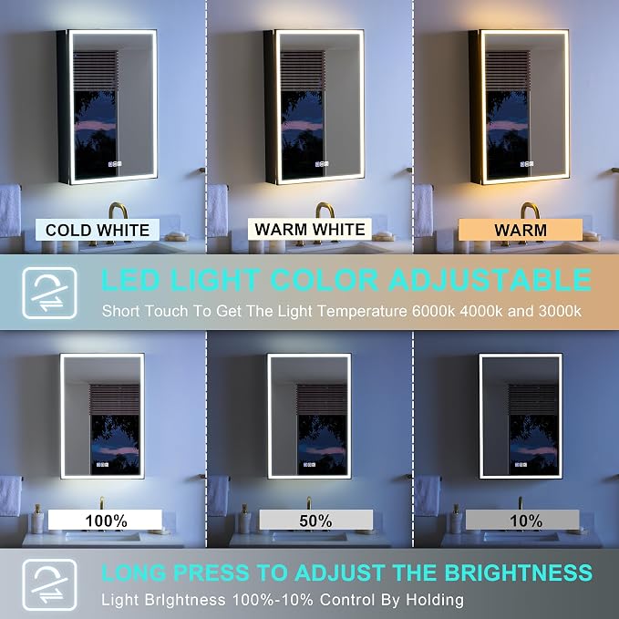 WELLFOR 20" X 30" LED Mirrored Medicine Cabinet, Medicine Cabinets - Image 7