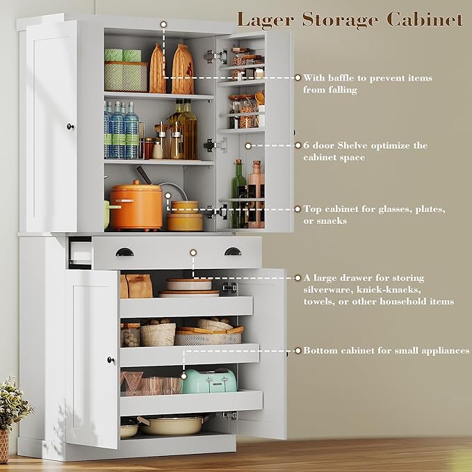 IRONCK Kitchen Pantry Cabinet 72" Height, Freestanding Cupboard - Image 4