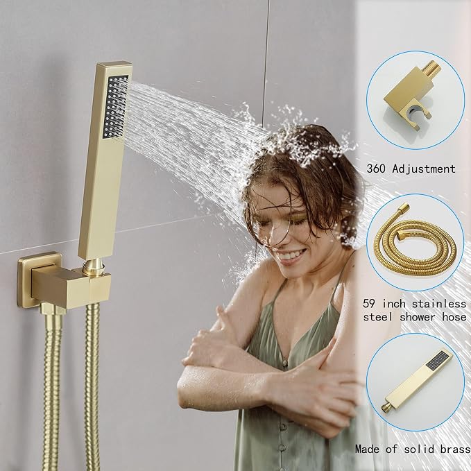 Brushed Gold Shower System, 8 Inch High Pressure Rain Shower - Image 4