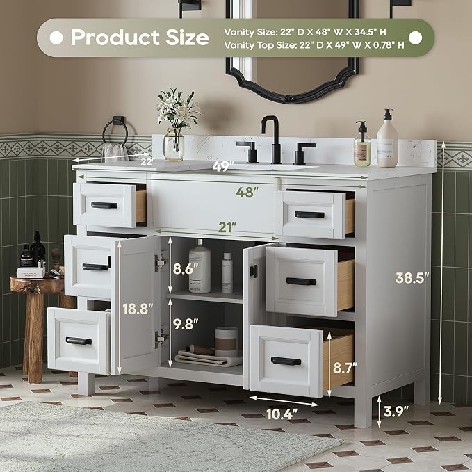 48 Inch Bathroom Vanity with Apron Farm Sink, Single Sink Bathroom Vanity - Image 2