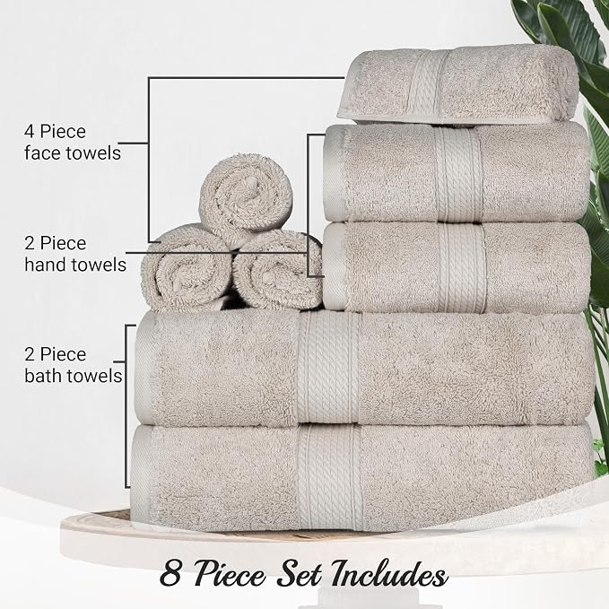 Superior Egyptian Cotton Pile 8 Piece Towel Set, Includes 2 Bath, 2 Hand - Image 4
