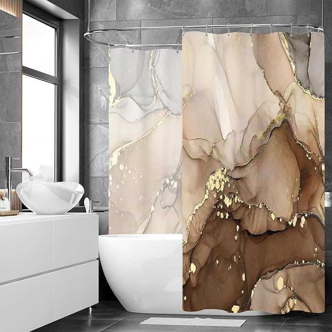 Extra Wide Marble Shower Curtain 108 x 72, Modern Luxury 108 inch Long Shower - Image 2