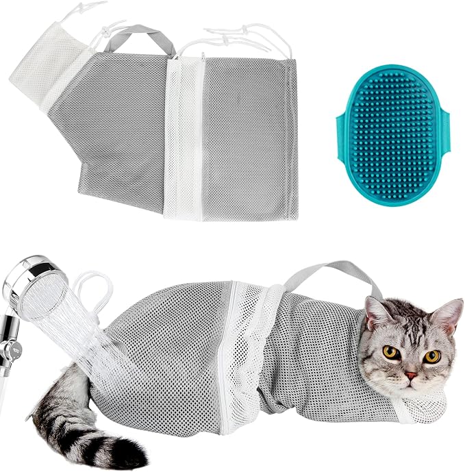 Cat Bag for Bathing Set with Cat Grooming Washing Bag Adjustable Pet Shower by AMEAMI