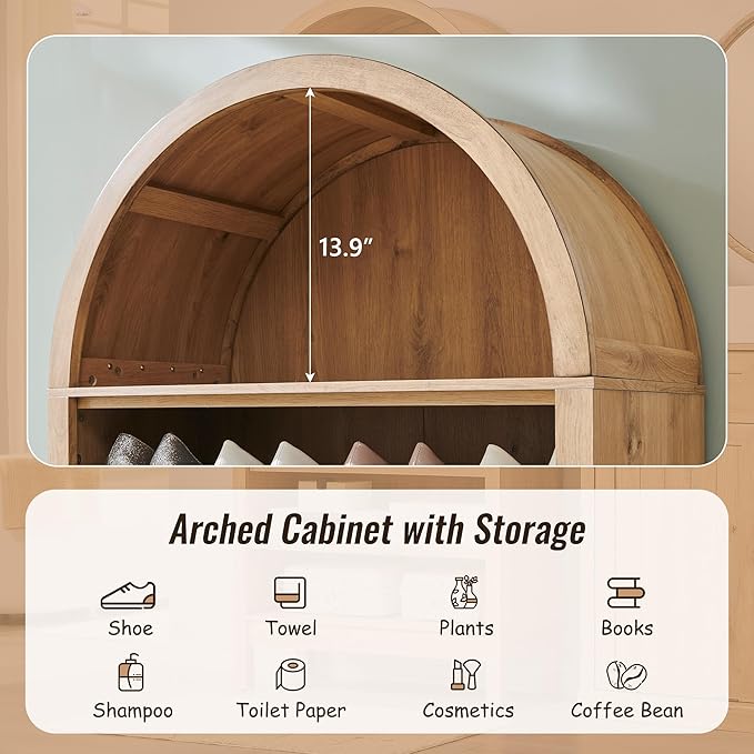 71" Tall Arched Bathroom Storage Cabinet, 7-Tier Modern Farmhouse Storage - Image 3