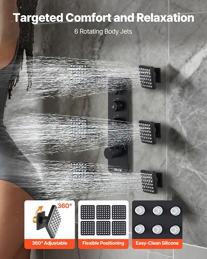 VEVOR Shower Faucet Set, 16 Inch Thermostatic Ceiling Mount Rainfall Shower - Image 4