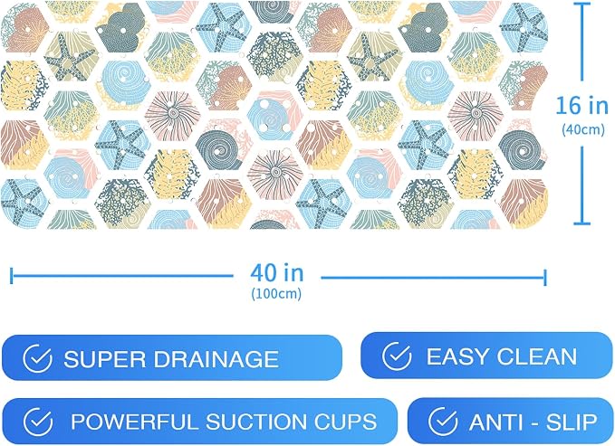 Starfish Bathtub Mat Non Slip for Kids 40x16in Extra Long Anti Slip Geometry - Image 7