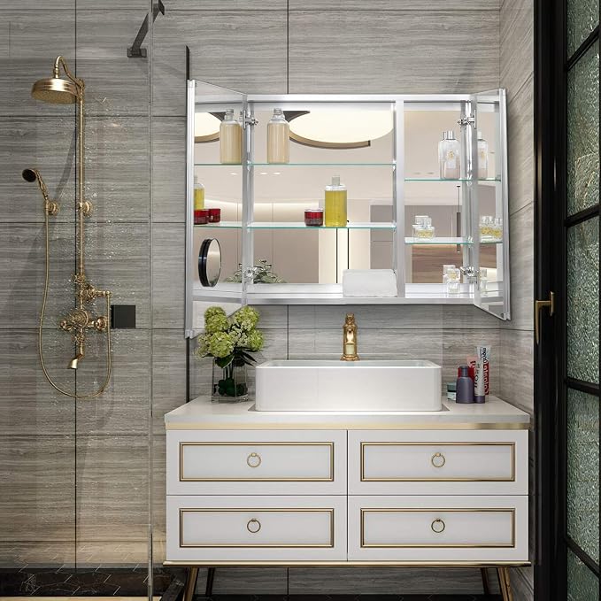 Fundin Bathroom Mirror Medicine Cabinet Aluminum Storage Cabinet 30 x 26 inch - Image 2