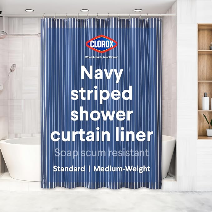 CLOROX Shower Curtain Liner, Premium Striped Medium-Weight Durable Waterproof by MainstreamInternational