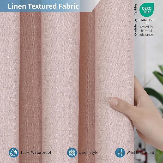 2-in-1 Waterproof Long Fabric Shower Curtain or Liner, Linen Textured, 78 Inch - Image 2