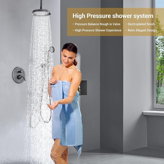 DASAN Oil Rubbed Bronze Rain Shower System Complete Antique Shower Faucet Sets - Image 2