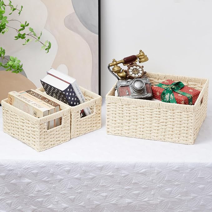 Vagusicc Wicker Storage Basket, Hand-Woven Paper Rope Storage Baskets - Image 5