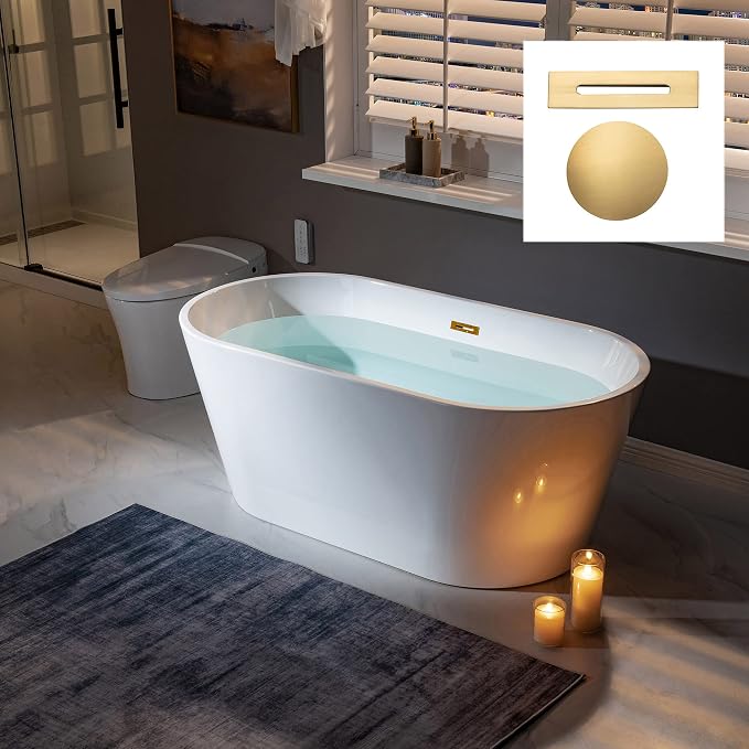 WOODBRIDGE 59" Freestanding White Acrylic Soaking Bathtub by WOODBRIDGE