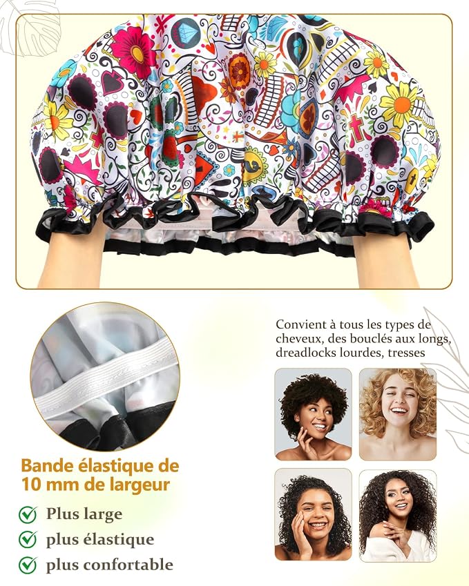 mikimini Shower Cap for Women Reusable Waterproof, Extra Large Hair Cap for - Image 5