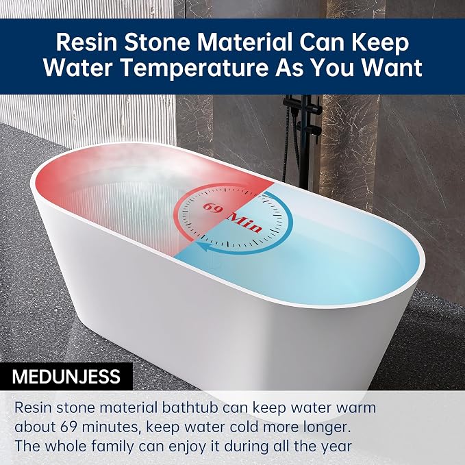 67'' Flatbottom Bathtub Solid Surface Freestanding Bathtub Matte Bathroom - Image 3