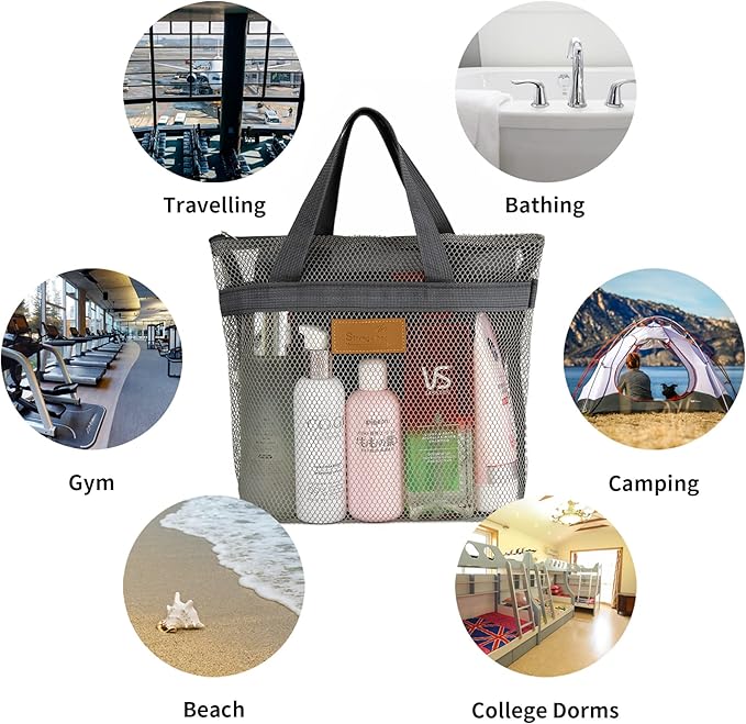 Mesh Shower Caddy Bag Portable Hanging Toiletry and Bath Organizer - Image 6