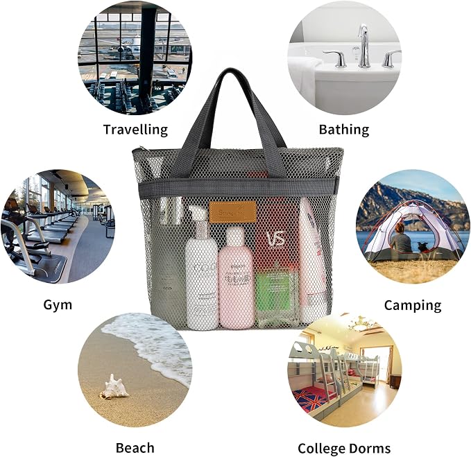 Mesh Shower Caddy Bag Portable Hanging Toiletry and Bath Organizer - Image 8