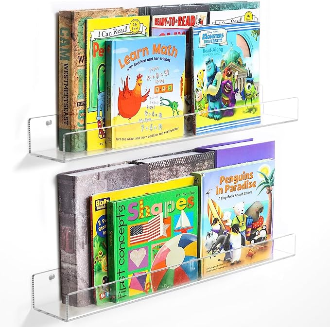 NIUBEE 24-Inch Acrylic Kids Floating Bookshelves, Wall Mounted Clear Shelves by NIUBEE