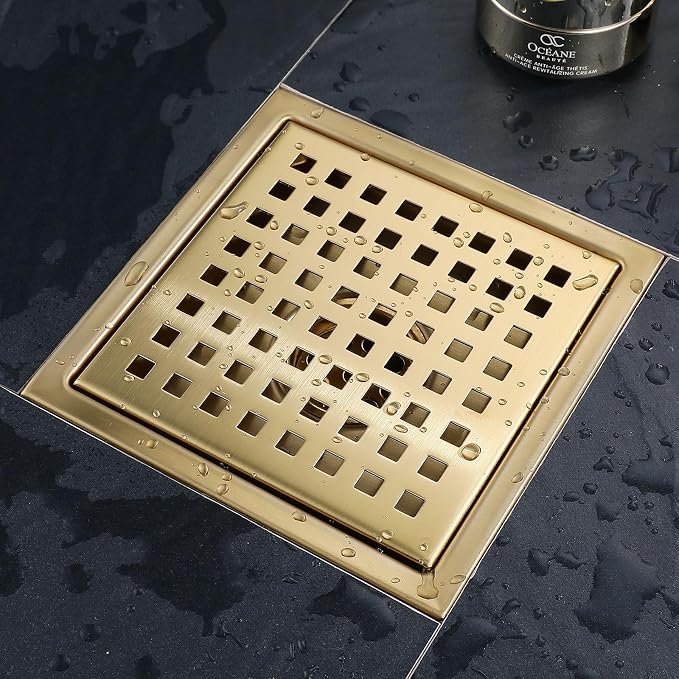 6 Inch Square Shower Floor Drain, Stainless Steel Black Shower Drain Kit - Image 2