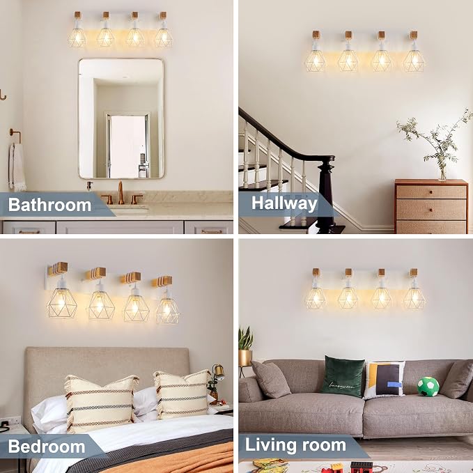 Farmhouse Vanity Light for Bathroom, 4-Light White Wood Bathroom Vanity Light - Image 7