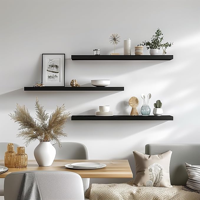 36 Inch Floating Shelves for Wall Rustic Black Wood Wall Shelves for Bedroom - Image 7