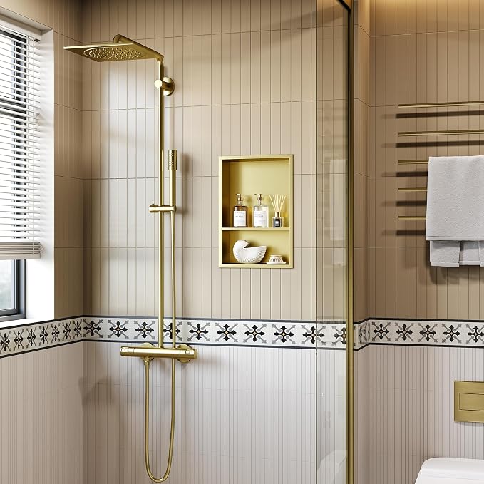 Neodrain Golden 12X18 Inch Double Shelf Stainless Steel Shower Niche, No Tile - Image 2