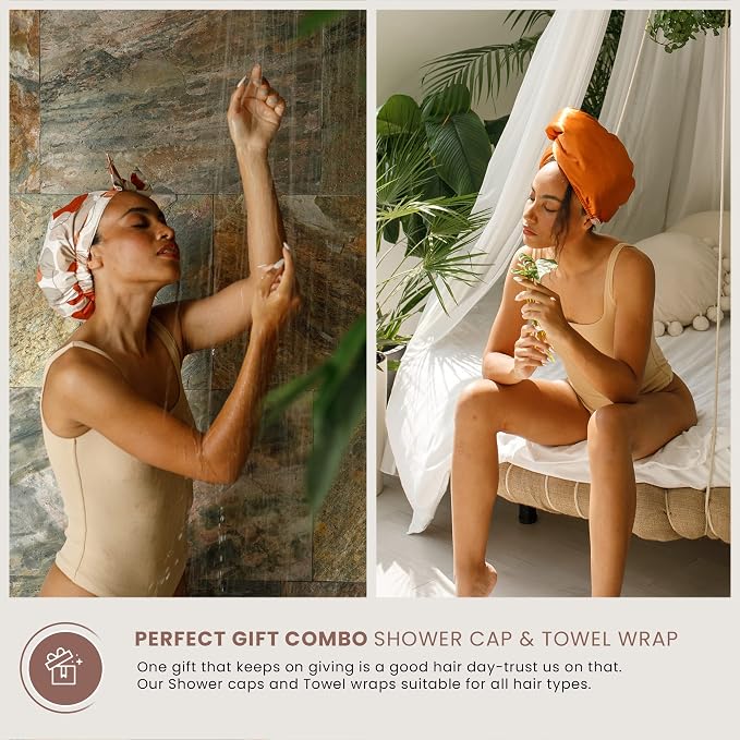 Shower Cap for Women, Fashionable, Waterproof Turban Shower Cap for Long Hair - Image 3
