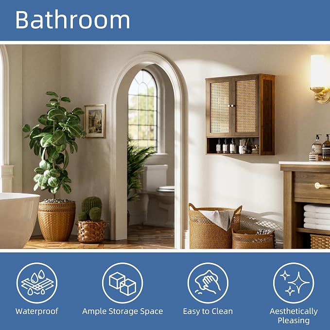 HITNET Bamboo Medicine Cabinet, Wall Mounted Bathroom Cabinet - Image 6