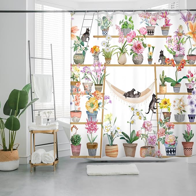 Bohemian Shower Curtain, Boho Floral Print Water Repellent Polyester Fabric - Image 3