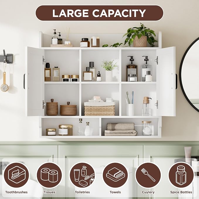 White Bathroom Wall Cabinet, Wall Mount Storage Cabinet, Floating Medicine - Image 3