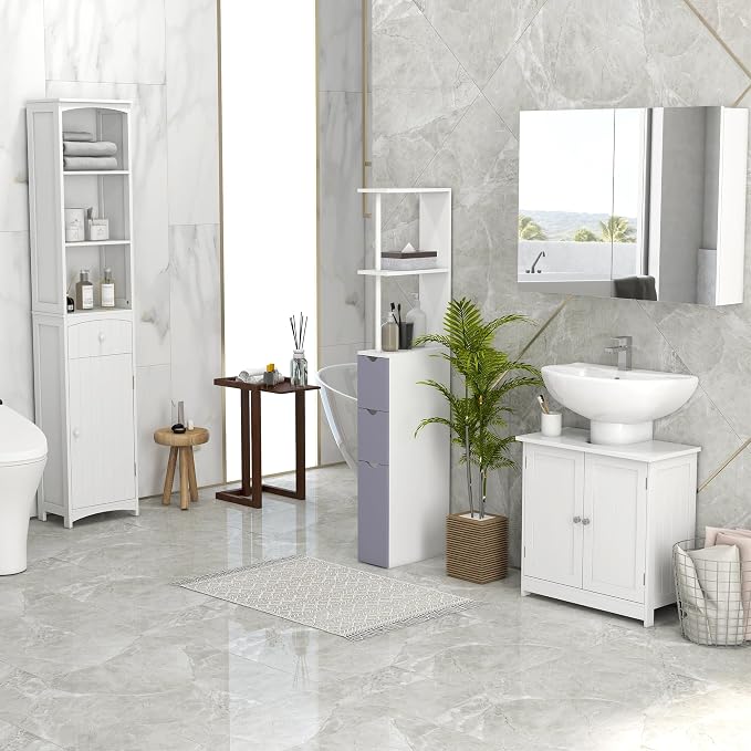 HOMCOM Bathroom Storage Cabinet, Free Standing Bathroom Storage Unit, Tall - Image 9