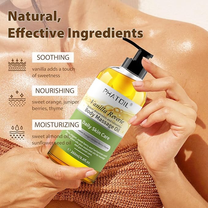PHATOIL Vanilla Body Oil with Sweet Orange, Juniper Berry and Thyme Essential - Image 4