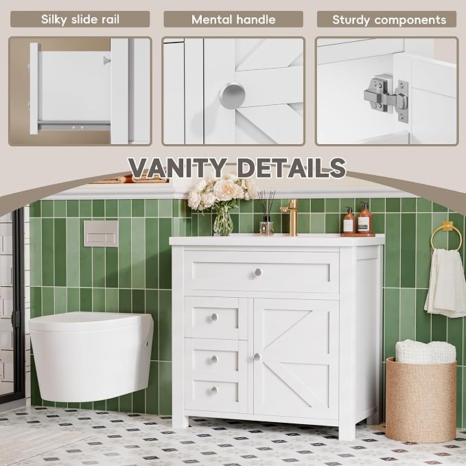 YESHOMY Bathroom Vanity with 30" Sink, Modern Wood Pedestal Bathroom Spacious - Image 6