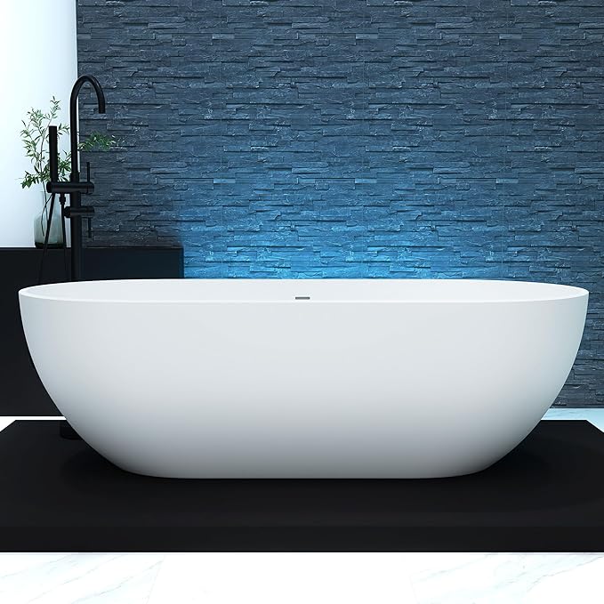 69'' Freestanding Tubs Bathtub Solid Surface Resin Stone Bathtubs soaker Tubs by MEDUNJESS