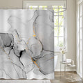 Gibelle Grey Marble Shower Curtain Set, Abstract Silver Gold Stripes Fabric by Gibelle