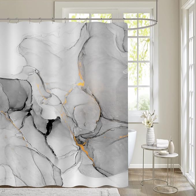 Gibelle Extra Long Shower Curtain 72 x 84, Tall Abstract Grey Marble Shower by Gibelle