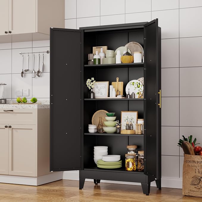 61" H Metal Kitchen Pantry Storage Cabinet, Freestanding Cupboard - Image 2