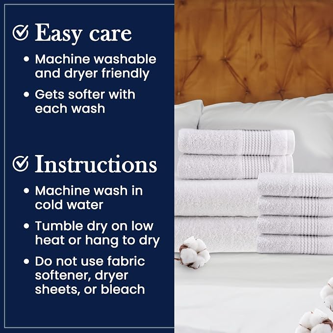 HALLEY Turkish Cotton Towels 2 Bath Towels 2 Hand Towels 4 Washcloths, Super - Image 6