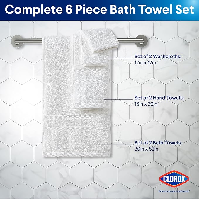 Clorox Bleach Friendly Towel Set, Quick Dry 100% Cotton Highly Absorbent - Image 2